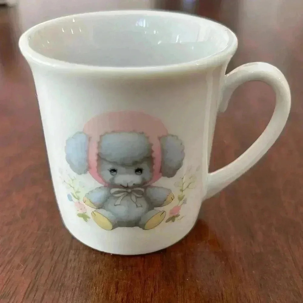 Vintage 1984 Enesco Baby’s First Cup Collectible Porcelain Pink Girl Lamb Mug